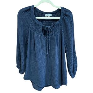 ANTHROPOLOGIE MICHAEL STARS Smocked Peasant Top Navy‎ XS